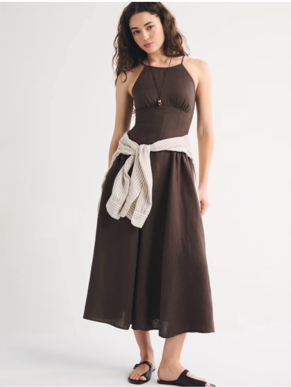 Abercrombie & Fitch 100% Linen A&F Dylan Halter Midi Dress